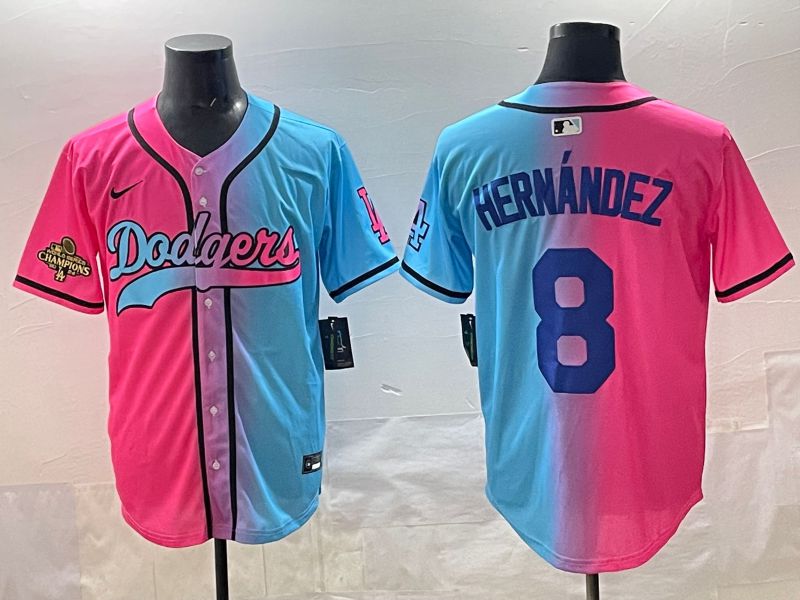 Men Los Angeles Dodgers #8 Hernandez Blue pink Game 2025 Nike MLB Jersey style 006